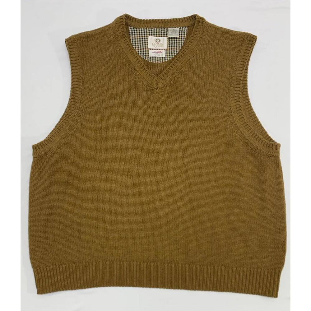 VTG Viyella Rust Brown 70% Cotton/30% Lambswool Thick Knit V-Neck Vest XL